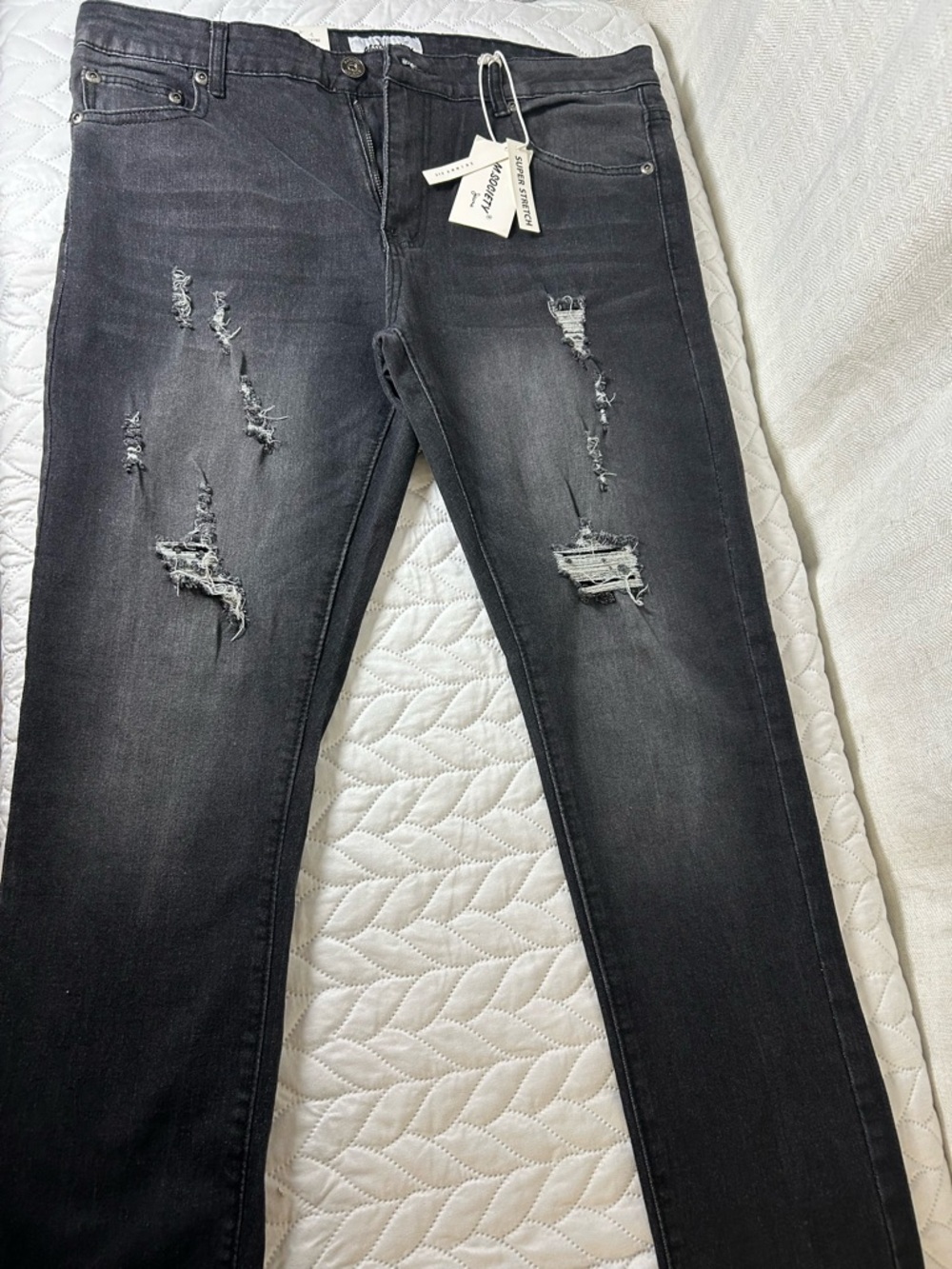 M.SOCIETY Skinny Jeans Black Distressed Stretch Denim Mid Rise Men's